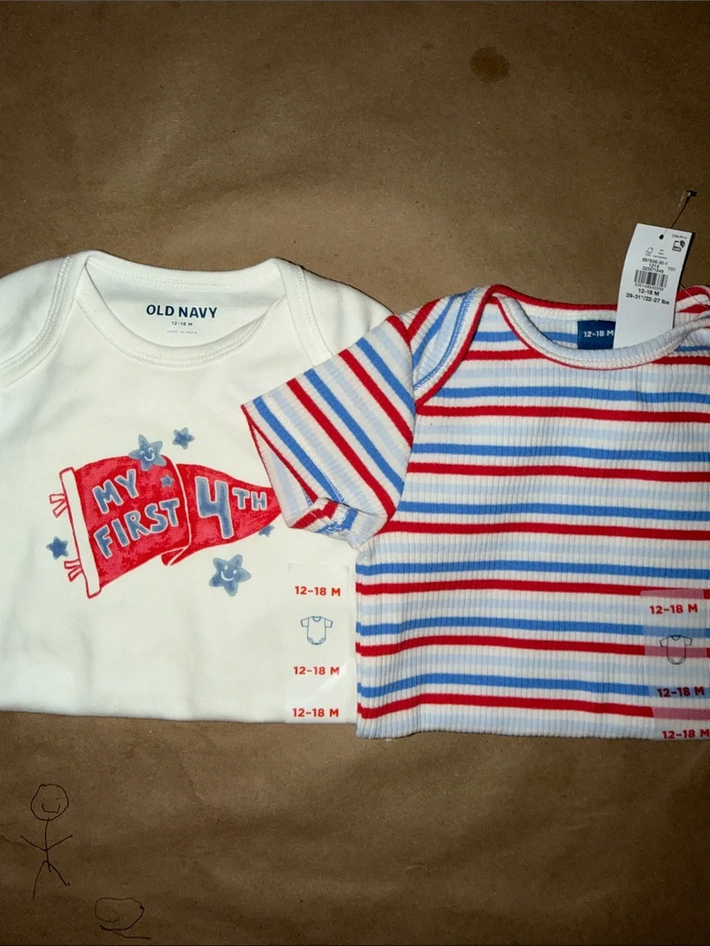 Two Red white blue onesies My First Fourth of July & Striped bodysuit 12-18 mths
